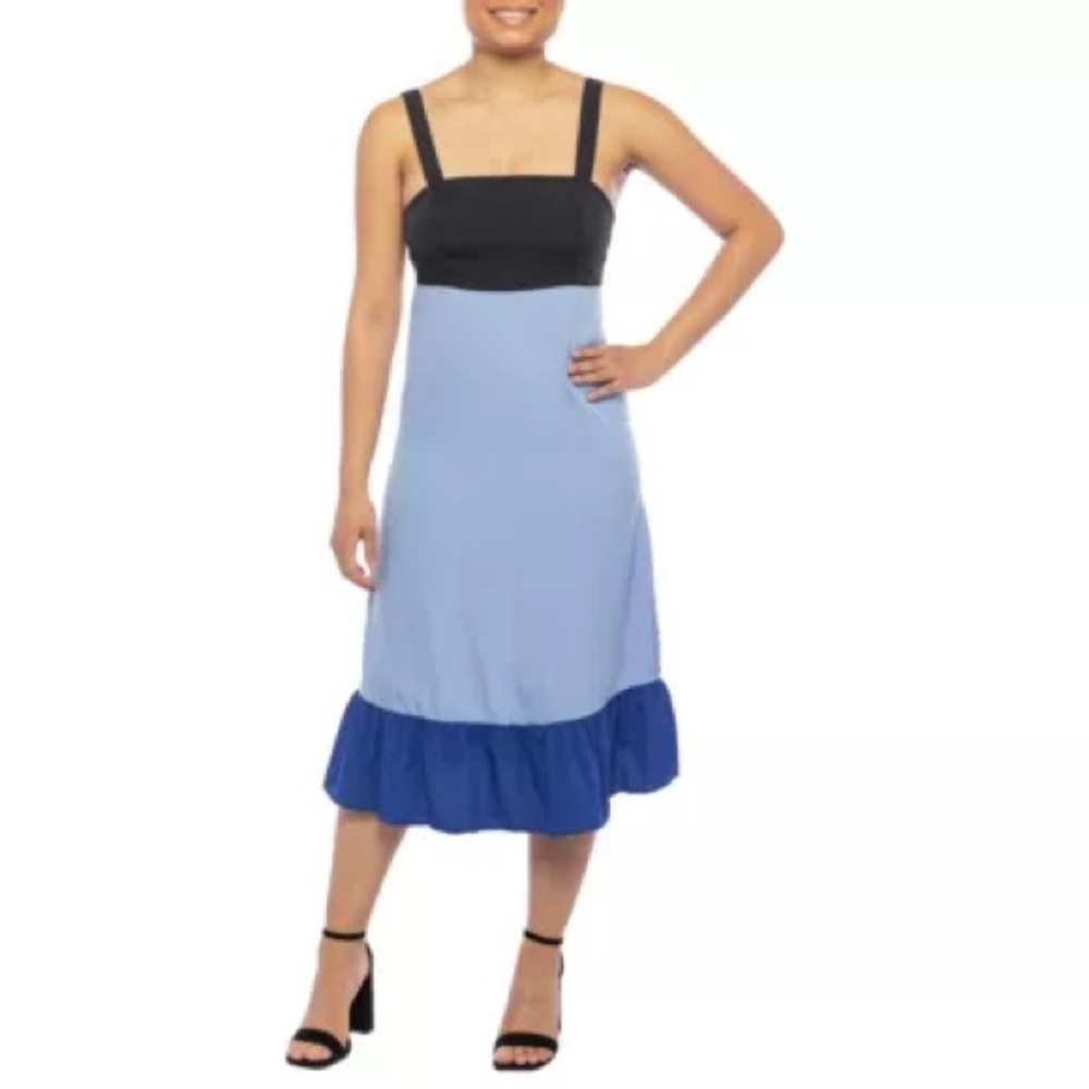 TASH + SOPHIE Ruffle Flounce Sun Dress Blue Multi size Large (NWT)